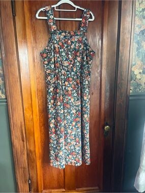 Bloomchic size 12 Floral Midi dress with Wide Straps - Green, Rust & Cream